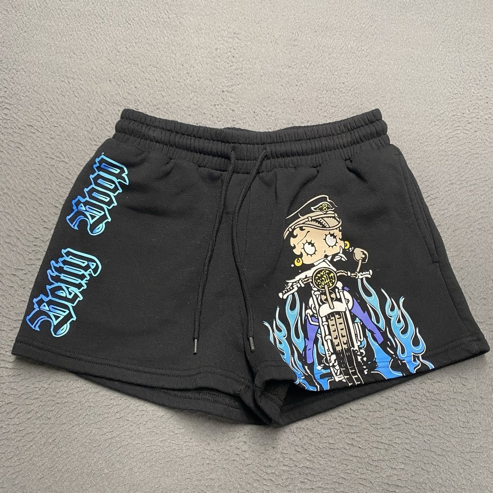Betty Boop Shorts Womens Medium Black Biker Graphic Fleece Elastic Waist 3 In